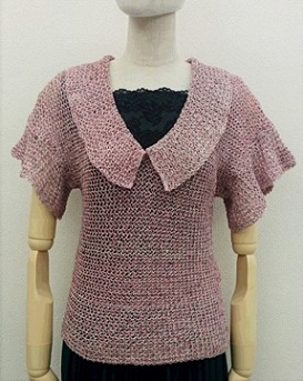 2月3日ストレッチ編み＆ｱｰｸﾆｯﾄ　フリルのセーター（衿及び袖口の フリルの計算）ｽﾄﾚｯﾁA針・小林紀美子